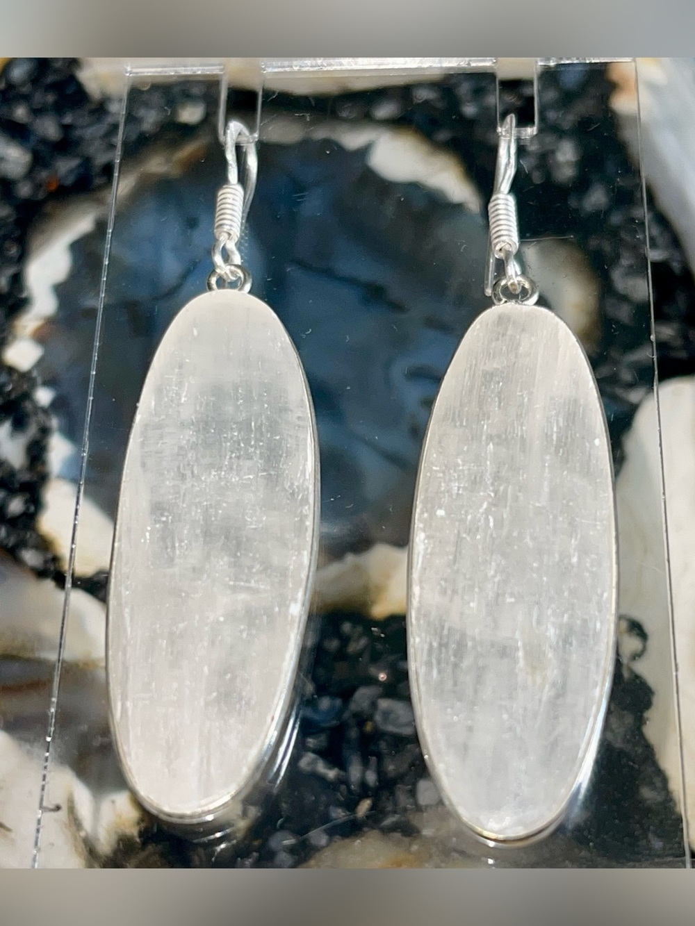 Satin Spar Selenite Crystal Earrings 2 1/2”